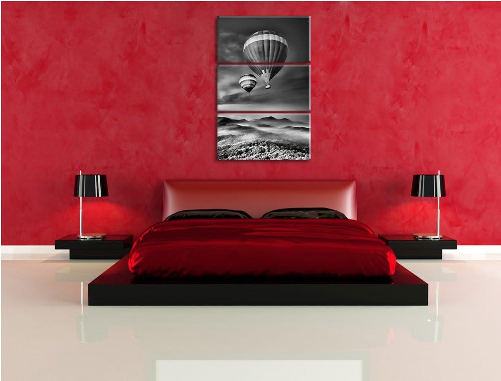 Pixxprint Monocrome, Heiss Luftballons über traumhafte Alpenlandschaft 3-Teiler Leinwandbild 120x80