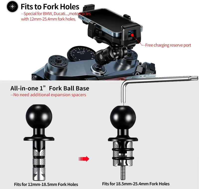 iMESTOU Motorrad Gabelschaft Handyhalterung, Anti-Vibration 1“ Kugel Handyhalterung mit Anti-Diebsta