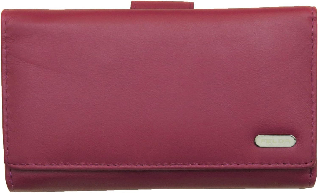 FELDA RFID-Damen-Geldbörse, echtes Leder, Mehrfarbig, weiche Kreditkarten-Geschenkbox Purse Weinrot,