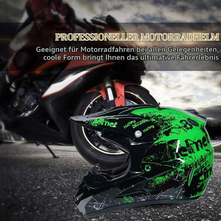 UIGJIOG Motorradhelm,Motocross Helm,Helm Kinder,Helmets Kinder-Cross-Helm, Road Helm mit Handschuhe