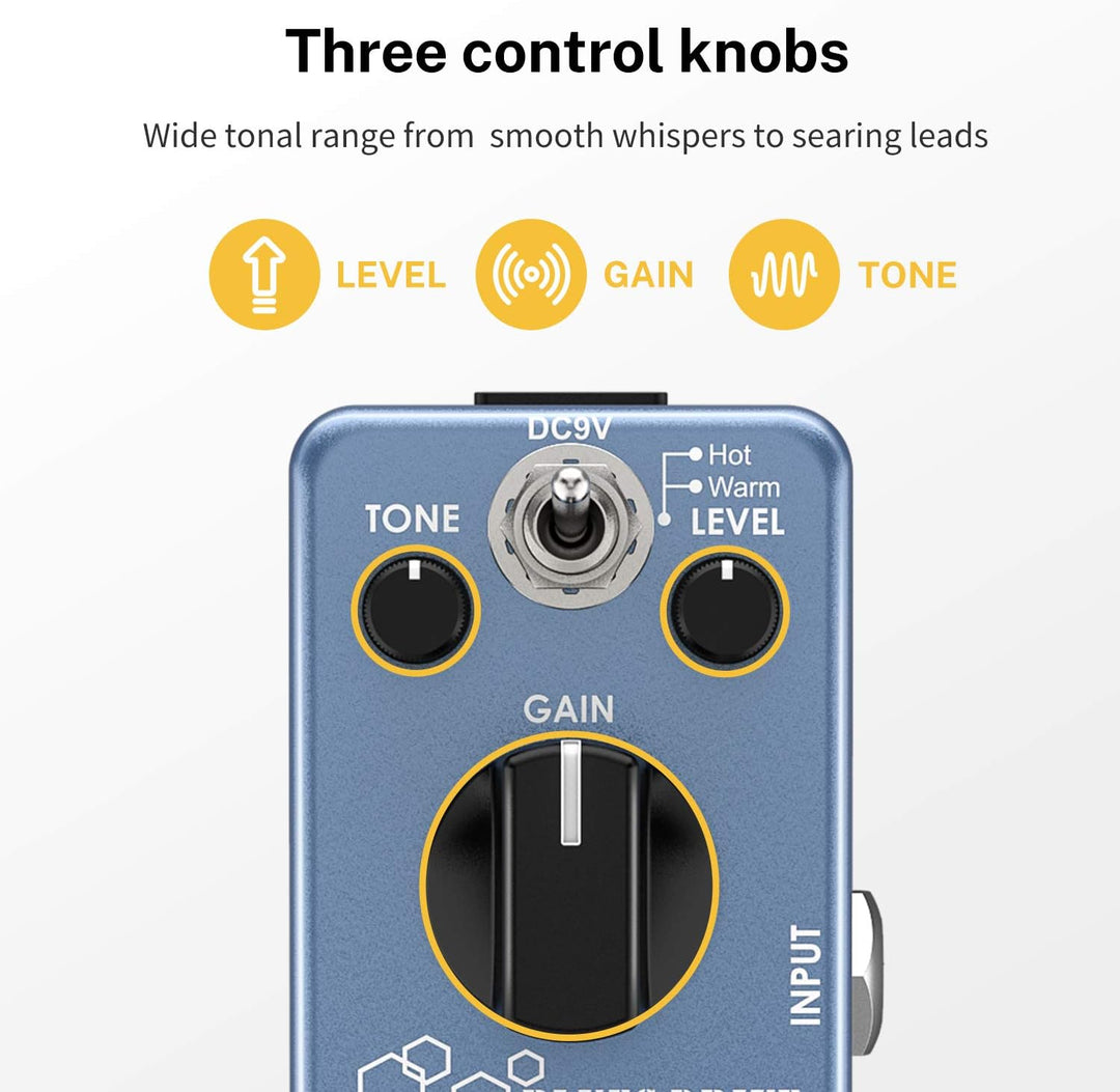 Donner Overdrive Gitarrenpedal, Blues Drive Vintage Overdrive Effekt Warm/Hot Modes True Bypass, Blu