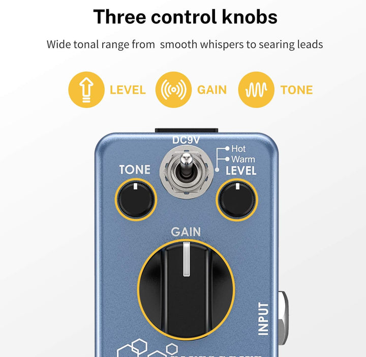 Donner Overdrive Gitarrenpedal, Blues Drive Vintage Overdrive Effekt Warm/Hot Modes True Bypass, Blu