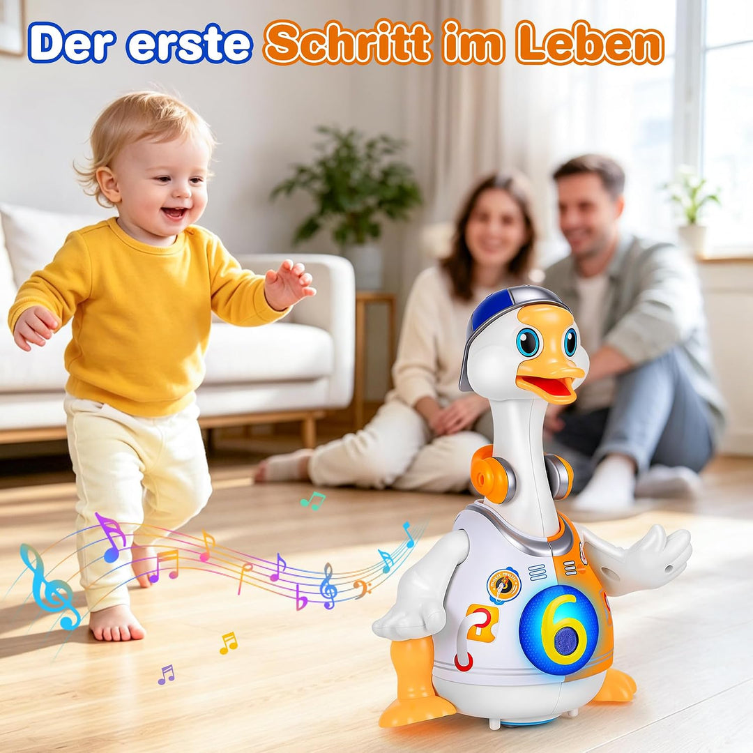 MOMSIV Musik-Gans Babyspielzeug für 6–12 Monate, Musik-Krabbelspielzeug mit Licht &amp; Sound für Baby,