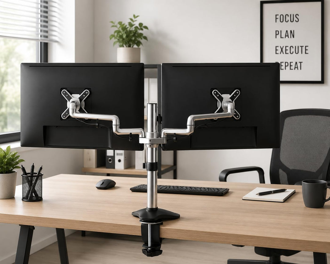 PureMounts Monitor Halterung für Schreibtische bis 71cm (28 Zoll), schwenkbar, neigbar, drehbar, VES