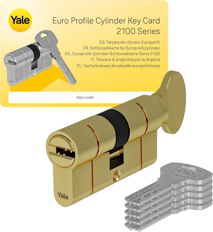 Yale 2100 Serie Europrofil-Knaufzylinder 50/30K mm Poliertes Messing: Maximaler Schutz und komfortab