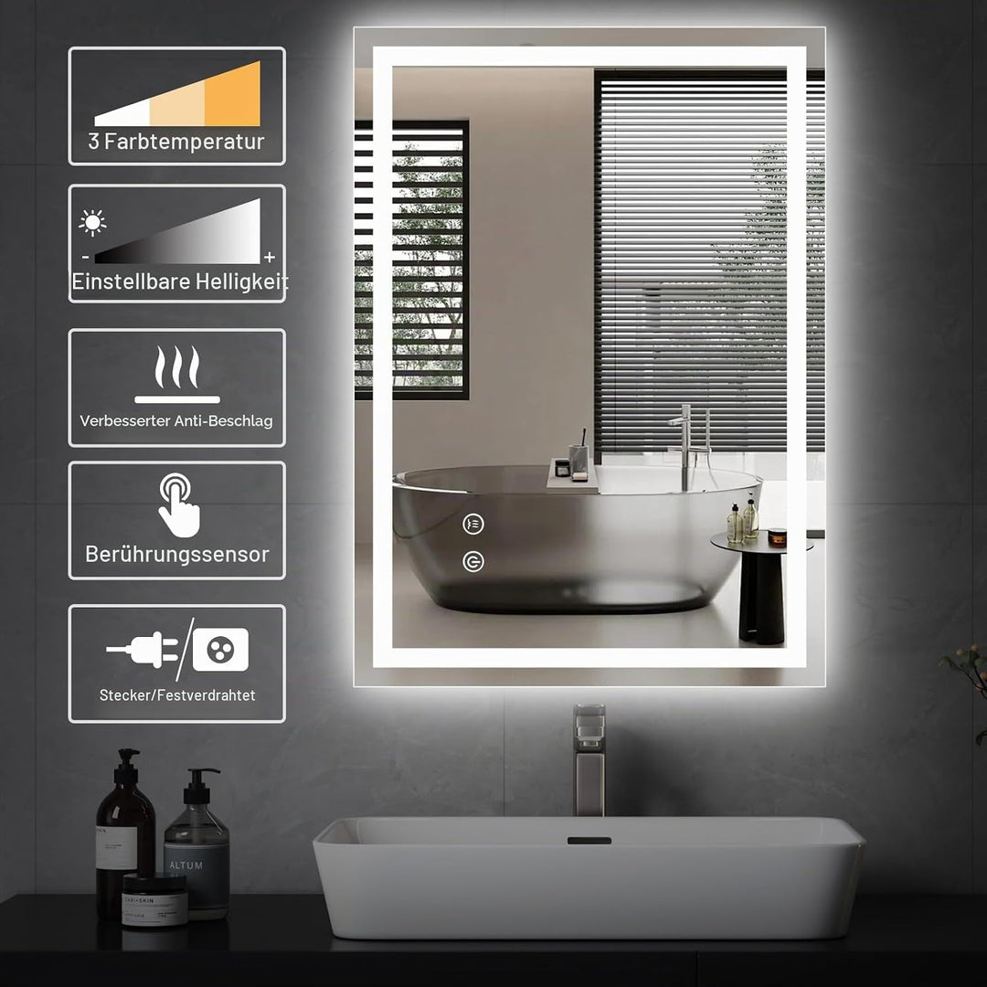 Trintion LED Badspiegel mit Beleuchtung Badezimmer Wandspiegel Badezimmerspiegel Anti-Beschlag mit T