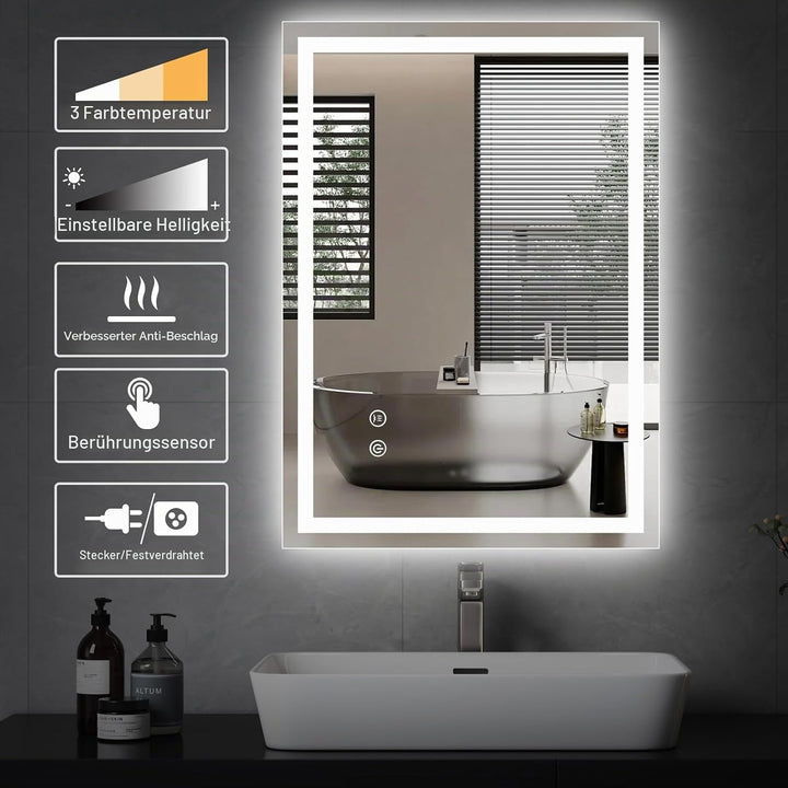 Trintion LED Badspiegel mit Beleuchtung Badezimmer Wandspiegel Badezimmerspiegel Anti-Beschlag mit T