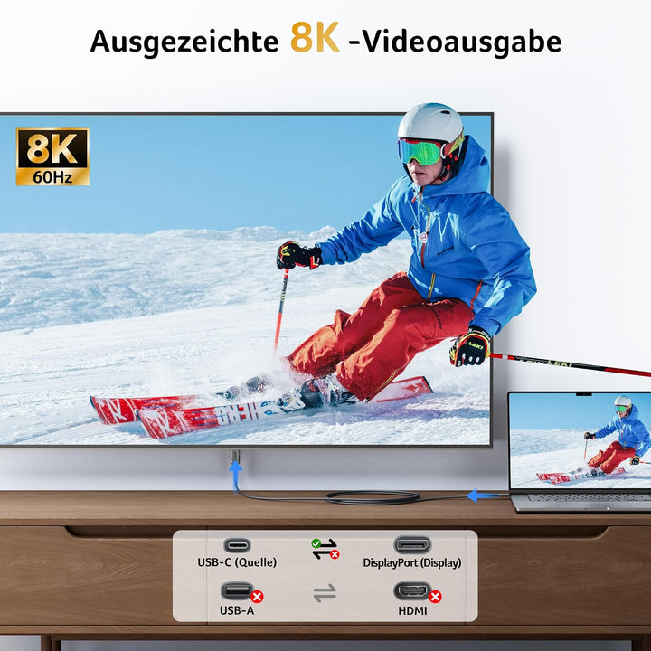 Acer USB C auf Displayport Kabel (8K@60Hz, 4K@240Hz), Typ-C Thunderbolt 3/4/5 auf DP 1.4 (HDR, MST,