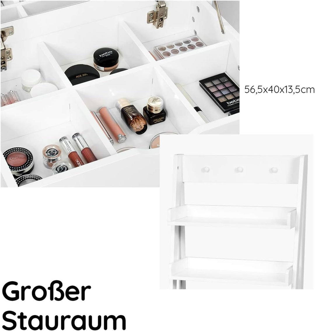 DREAMADE Schminktisch, Kosmetiktisch mit Klappspiegel & Leiterregal, Make-up Tisch aus Holz, Frisier