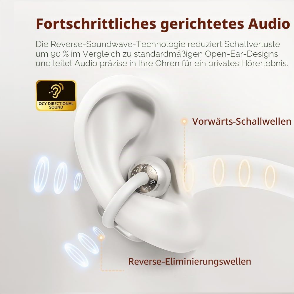 QCY Crossky C50 Open Ear Kopfhör,Clip on kopfhörer kabellos Bluetooth,Kraftvoller Bass,Geräuschunter