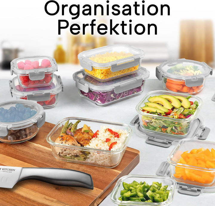 Zulay 12er-Set Glas-Frischhaltedosen für Meal Prep, Tupperdosen Set aus Glas mit luftdichten Deckeln