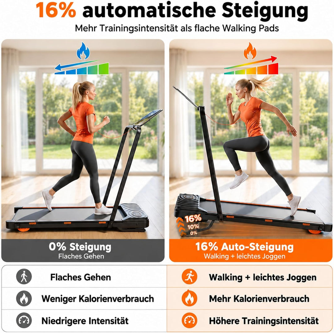 JAGJOG Klappbar Laufband mit Auto 16% Steigung, Laufband für Zuhause 12 km/h, Walking Pad mit APP &amp;