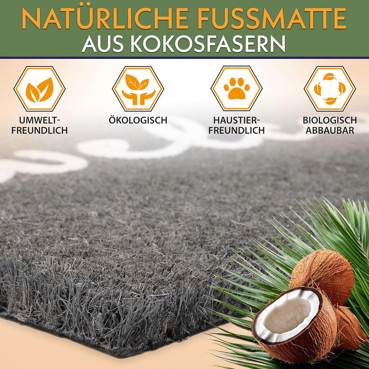 BRUBAKER Fussmatte für Aussen und Innen - Welcome - 45 x 75 cm Schmutzfangmatte aus 100% Kokos - Ant