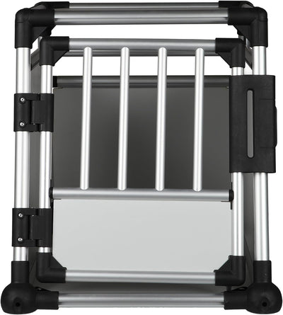 TRIXIE Hunde-Transportbox, Aluminium, M: 55 × 62 × 78 cm, hellgrau/silber, mit Klettleiste am Boden,
