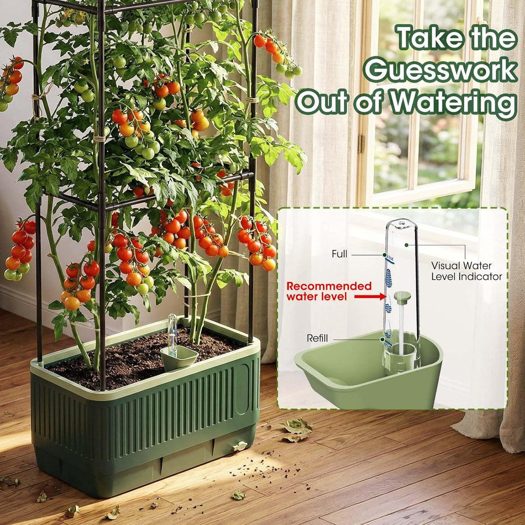 2er Set Hochbeet Mit Rankgitter & Automatische Wasseraufnahme, Pflanzkasten Mit Rankgitter Füllstand