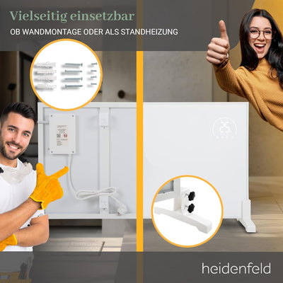 Heidenfeld Infrarotheizung HF-HP140 | 500 Watt bis 15 m² | 3in1 Steuerung via App | Fernbedienung |
