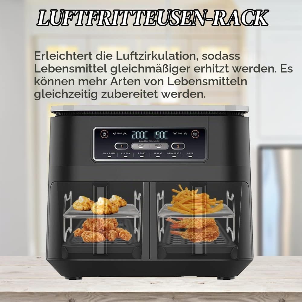 2Stücke 304 Edelstahl Heissluftfritteuse Grillrost mit 100 Stücke Backpapier kompatibel mit Ninja Fo