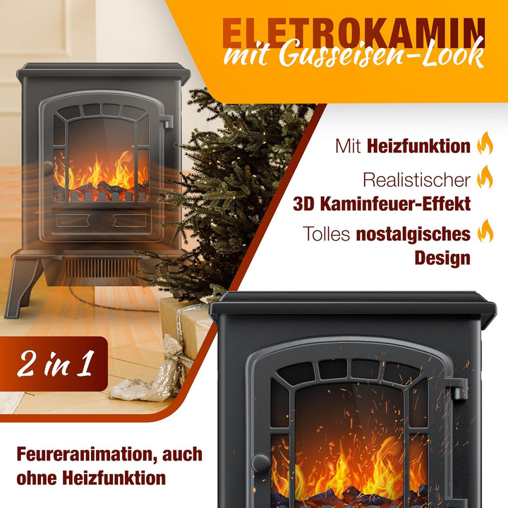 KESSER® Elektrokamin mit Heizlüfter & Fernbedienung 2000W Elektro Kamin Elektrischer Heizung LED Kam