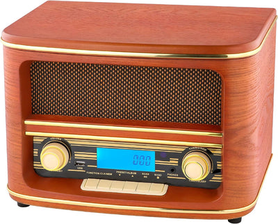 Nostalgie Kompaktanlage | Bluetooth | LCD Display | Retro Radio Holz mit CD Player | USB | Musikanla