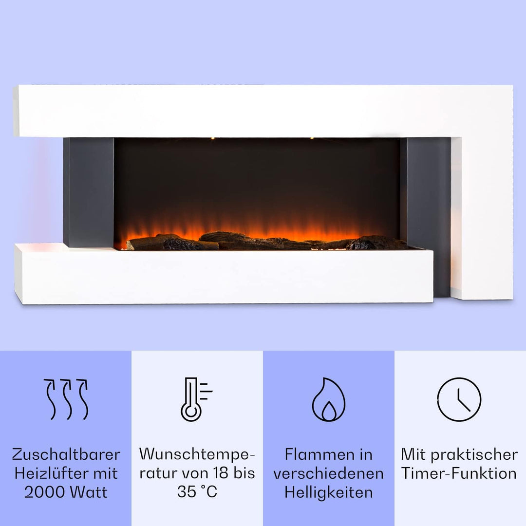 Klarstein Deko Kamin mit LED-Flammen, Elektro Kamin mit Heizung, 2000W Elektrischer Kamin, Sparsamer