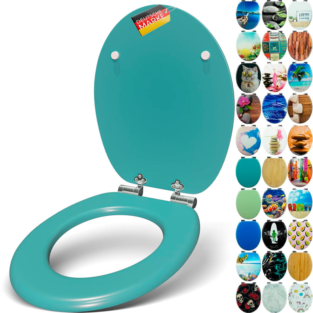 Premium WC Sitz mit Absenkautomatik – hochwertige Toilettendeckel aus Holz, viele bunte Motive, hohe