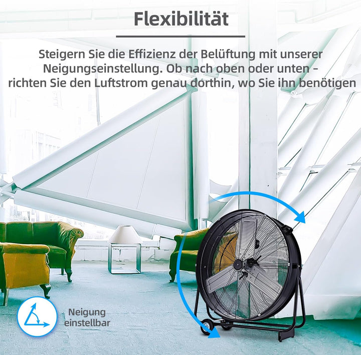 Be Cool Industrie-Windmaschine 75cm BCIWM75CM – Fahrbarer Trommelventilator, Ø 75 cm (30"), 300 Watt