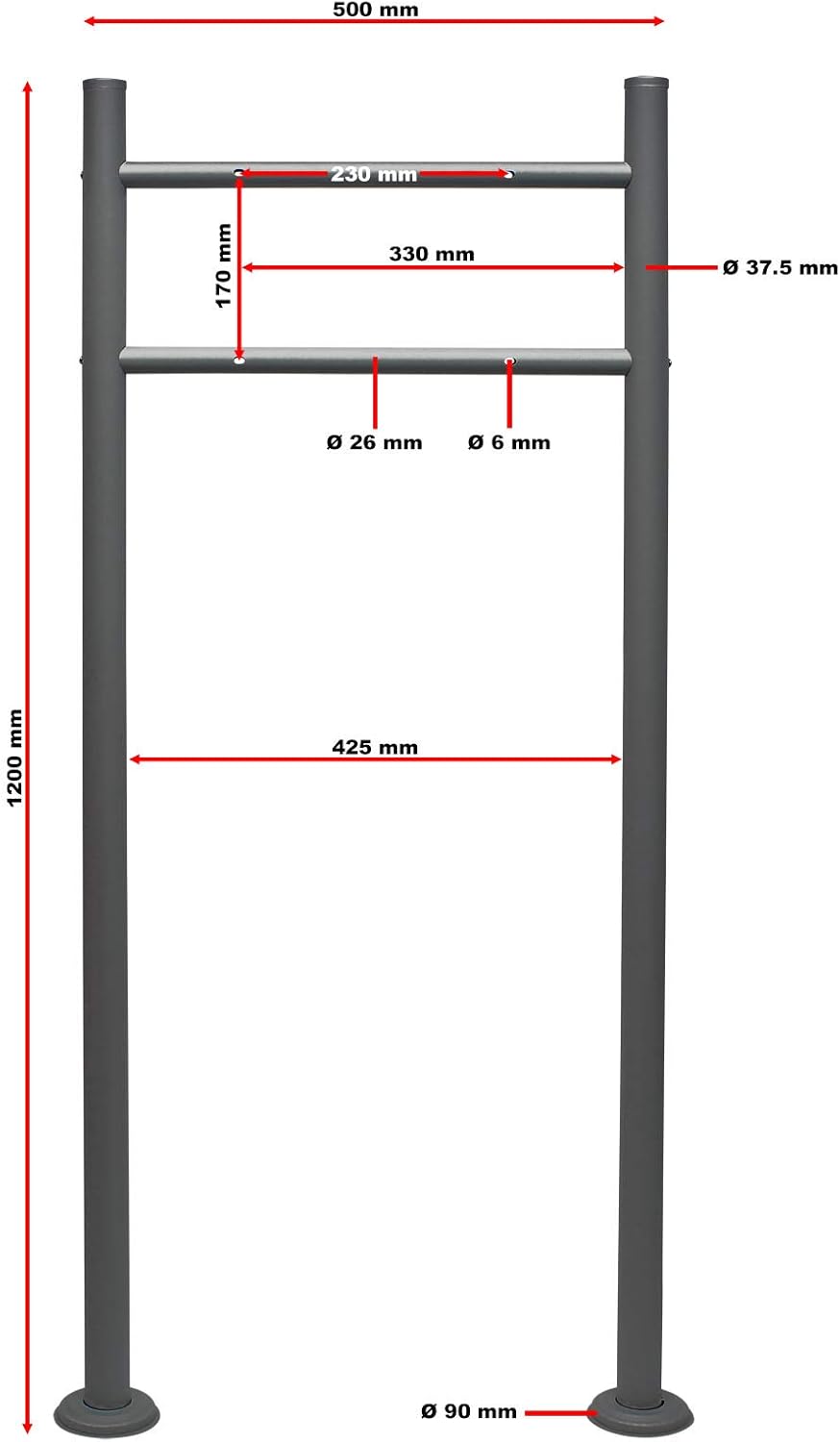 Wiltec Briefkasten Ständer Anthrazit 1200 x 500 mm, Standfuss für Postkasten Briefkästen Mailbox, Br