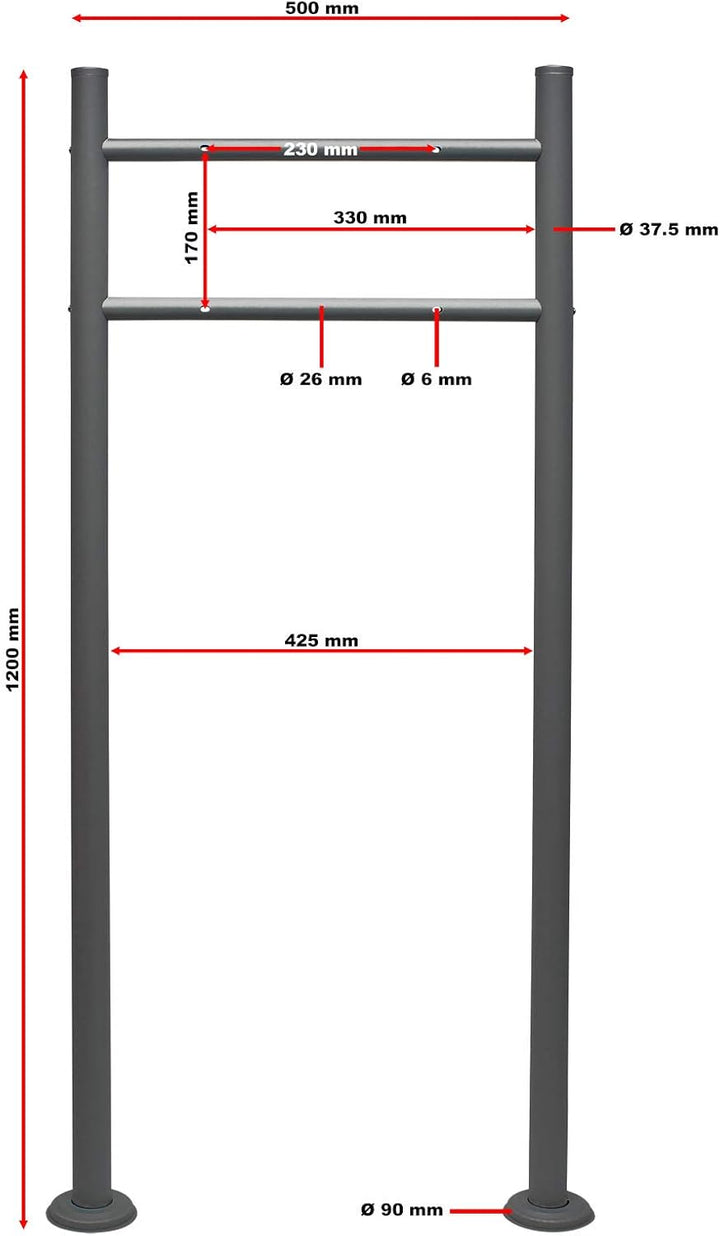 Wiltec Briefkasten Ständer Anthrazit 1200 x 500 mm, Standfuss für Postkasten Briefkästen Mailbox, Br