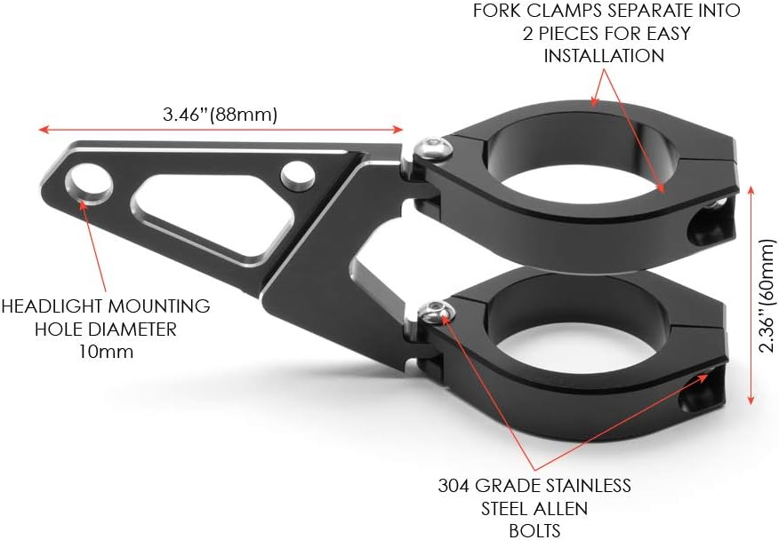 Schwarz Motorrad Scheinwerfer-Halter für 54-55mm Gabel - CNC Bearbeitet