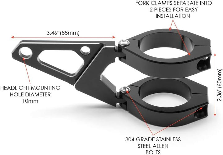 Schwarz Motorrad Scheinwerfer-Halter für 54-55mm Gabel - CNC Bearbeitet