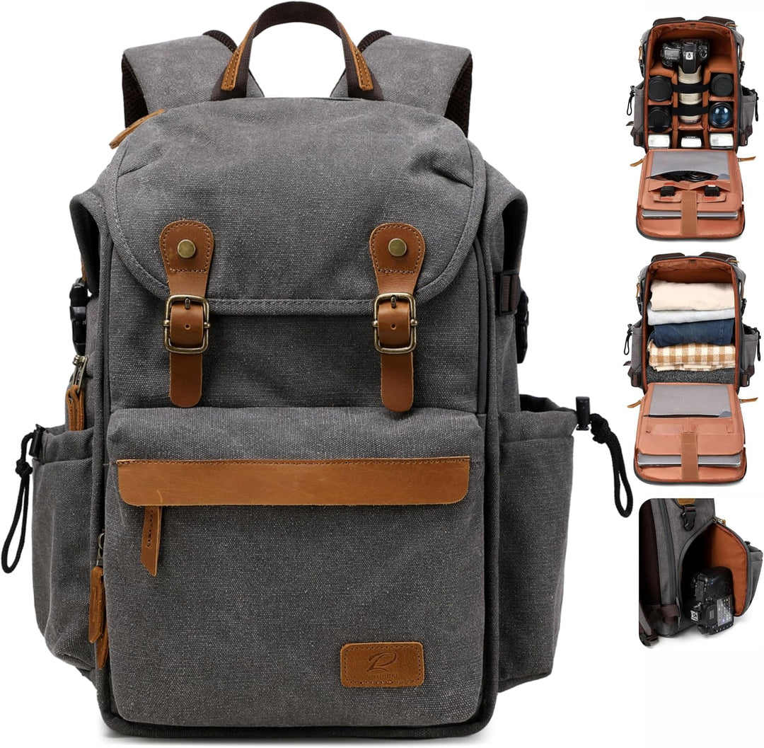 Padwa Lifestyle Kamerarucksack - Gewachstem Memory Canvas mit 16“ Laptop-/Objektivfach und Stativfac