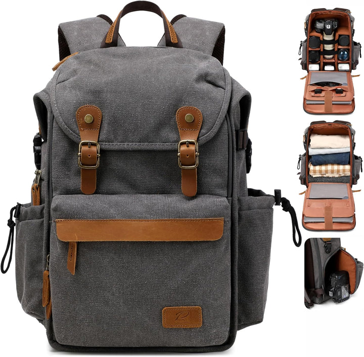 Padwa Lifestyle Kamerarucksack - Gewachstem Memory Canvas mit 16“ Laptop-/Objektivfach und Stativfac