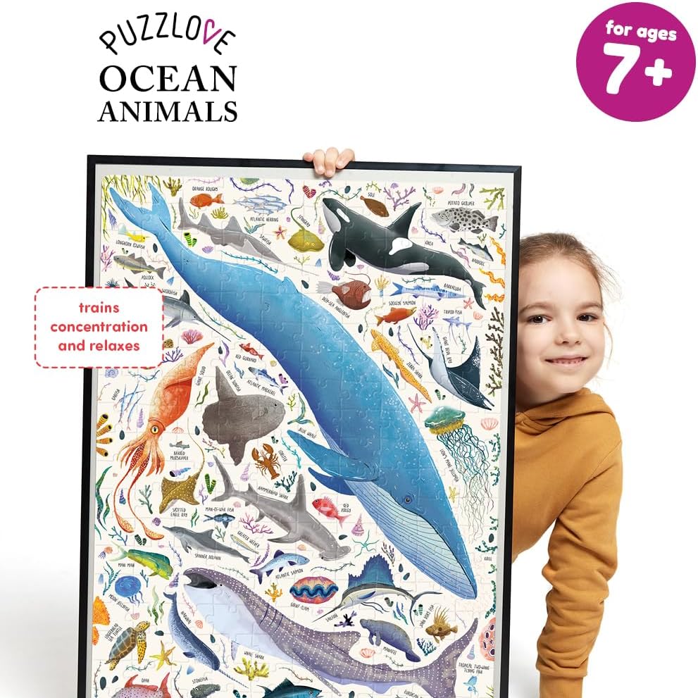 Puzzlove Ocean Animals 200 Teile Lernpuzzle für Kinder 7+, Bodenpuzzle, Meeresleben Ozeantiere (200