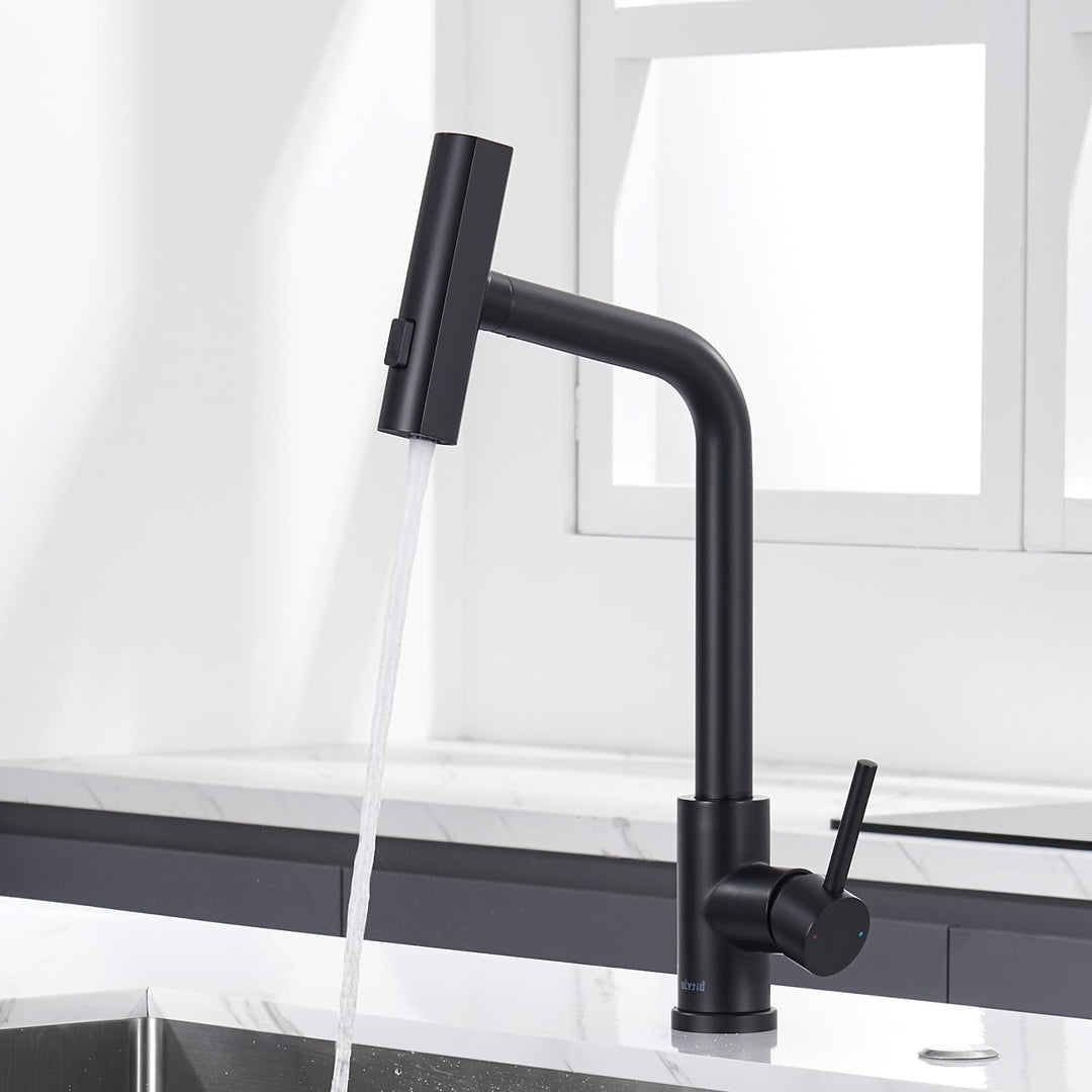 Wasserhahn Küche Schwarz, Küchenarmatur mit Brause Ausziehbar, Wasserfall Hochdruck Mischbatterie Ar