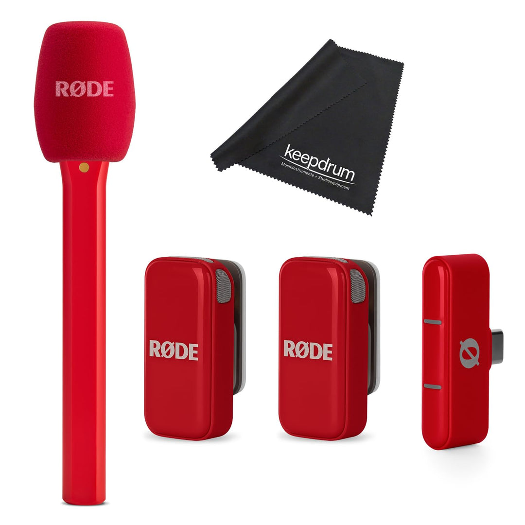 Rode Wireless Micro Drahtloses Mikrofon-System USB-C Rot mit Interview Micro Handadapter Rot und kee