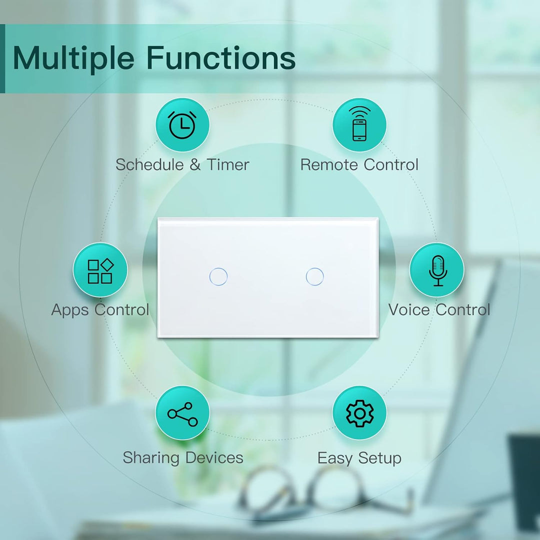 BSEED Smart Alexa Lichtschalter Double WiFi Touch Wandlichtschalter 1 Fach 1-Weg (Neutralstrom Erfor