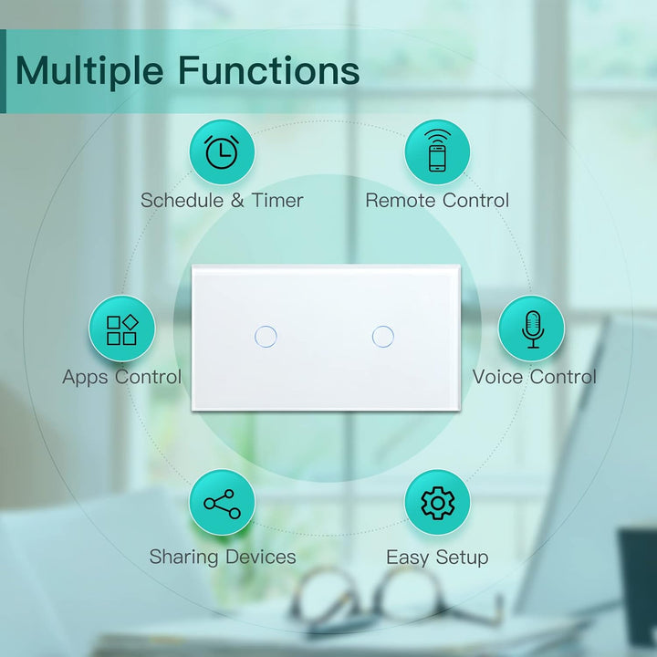 BSEED Smart Alexa Lichtschalter Double WiFi Touch Wandlichtschalter 1 Fach 1-Weg (Neutralstrom Erfor