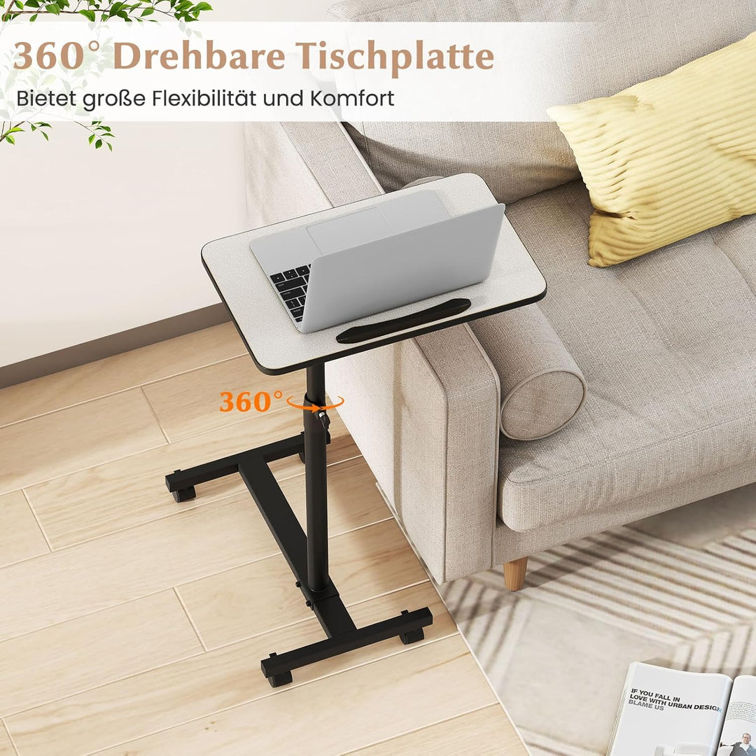 COSTWAY Betttisch auf Rollen höhenverstellbar, Pflegetisch mit neigbarer und 360° drehbarer Tischpla
