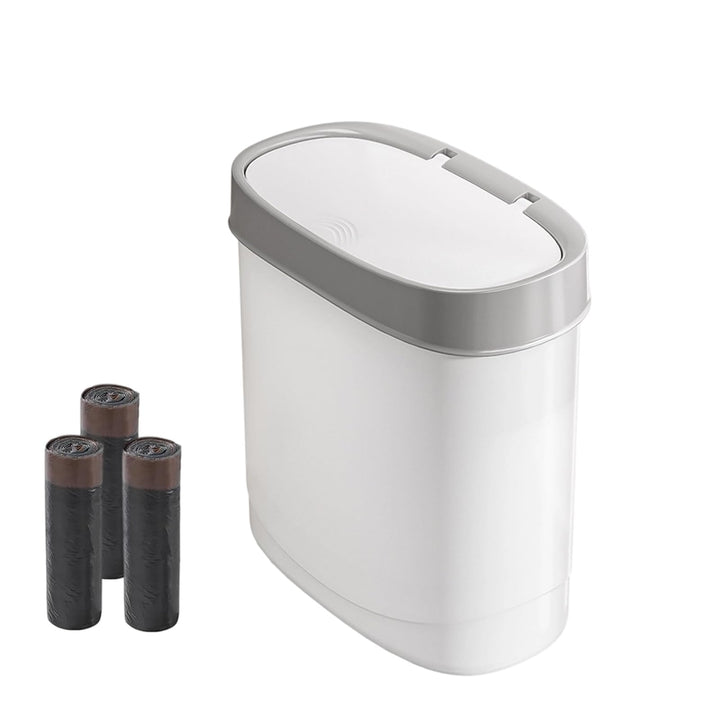Bad Mülleimer mit Deckel 8,5L schmaler Abfalleimer Weiss Badezimmer | BPA-freier Kunststoff, schmal