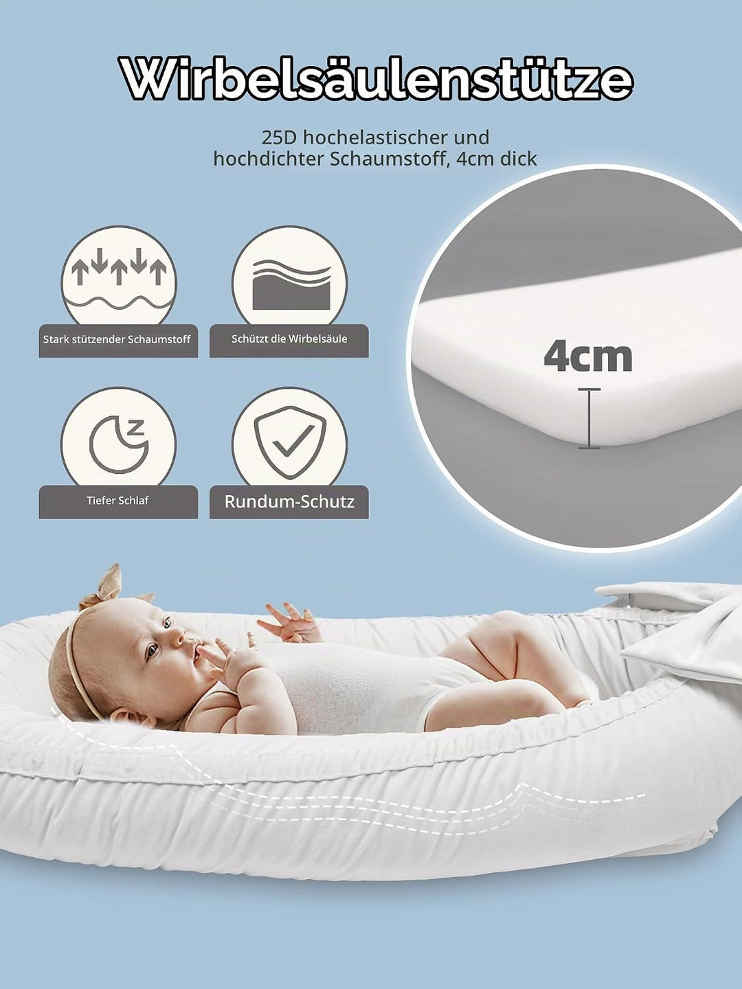 EAQ Babynest Nestchen Baby Weiches Atmungsaktives Babybett für Neugeborene Geschenk Baby Erstausstat