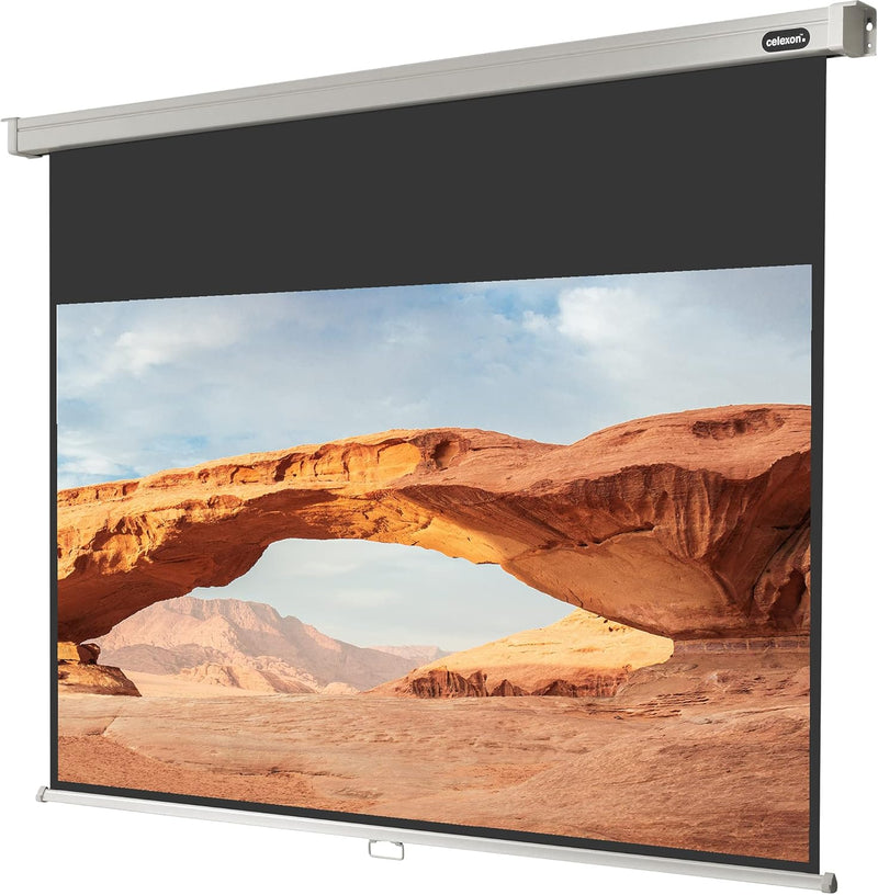 celexon manuell ausziehbare Heimkino- und Business-Beamer-Leinwand 4K und Full-HD Rollo-Leinwand Pro