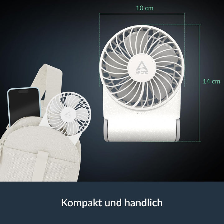 ARCTIC Summair 2Go (weiss) - Wiederaufladbarer Handventilator mit Standfuss | Stufenlos regelbar, 4-