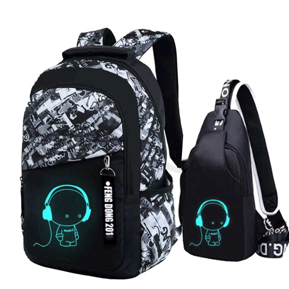 Asge Schulrucksack Jungen Mädchen Teenager Rucksack Gross Schulranzen Reflektierender Wasserdicht Ba