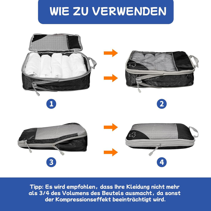 5-teilig Kompressions Packwürfel Set für Reisen, Compression Packing Cube zur Organisation Ihres Rei