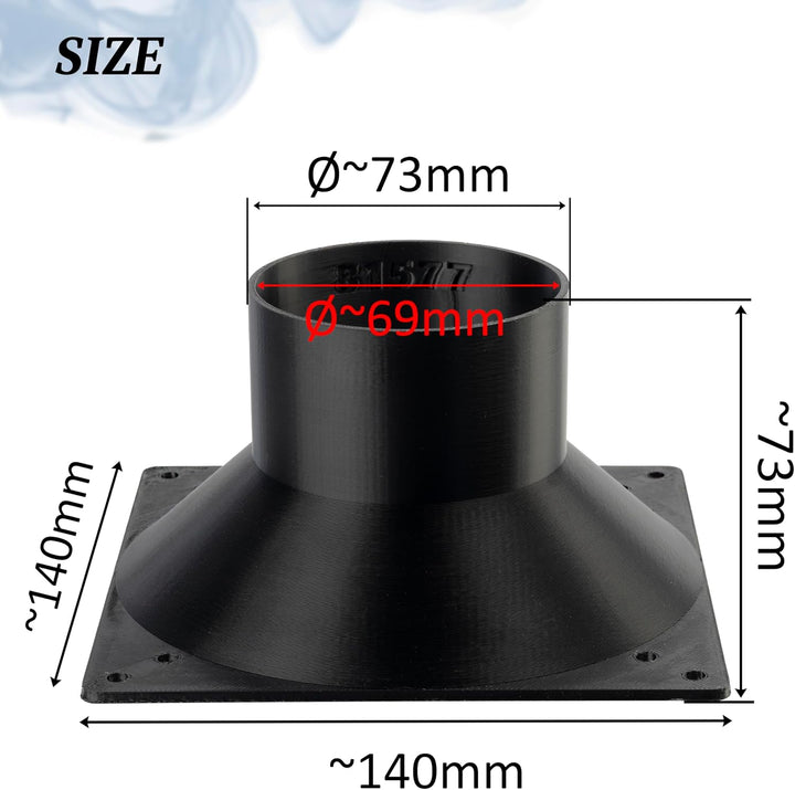 AERZETIX Quadratisch-Rund-Adapter für Luftstrom für Lüftungskanal 140x140 mm Ø73 mm aus ABS-Kunststo