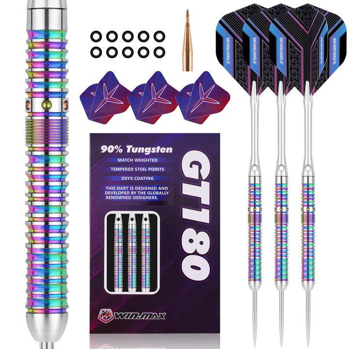 WIN.MAX Dartpfeile mit Metallspitze 90% Tungsten 3 Stück 90% Wolfram Stahl Darts 18-28 Gramm Dart pr