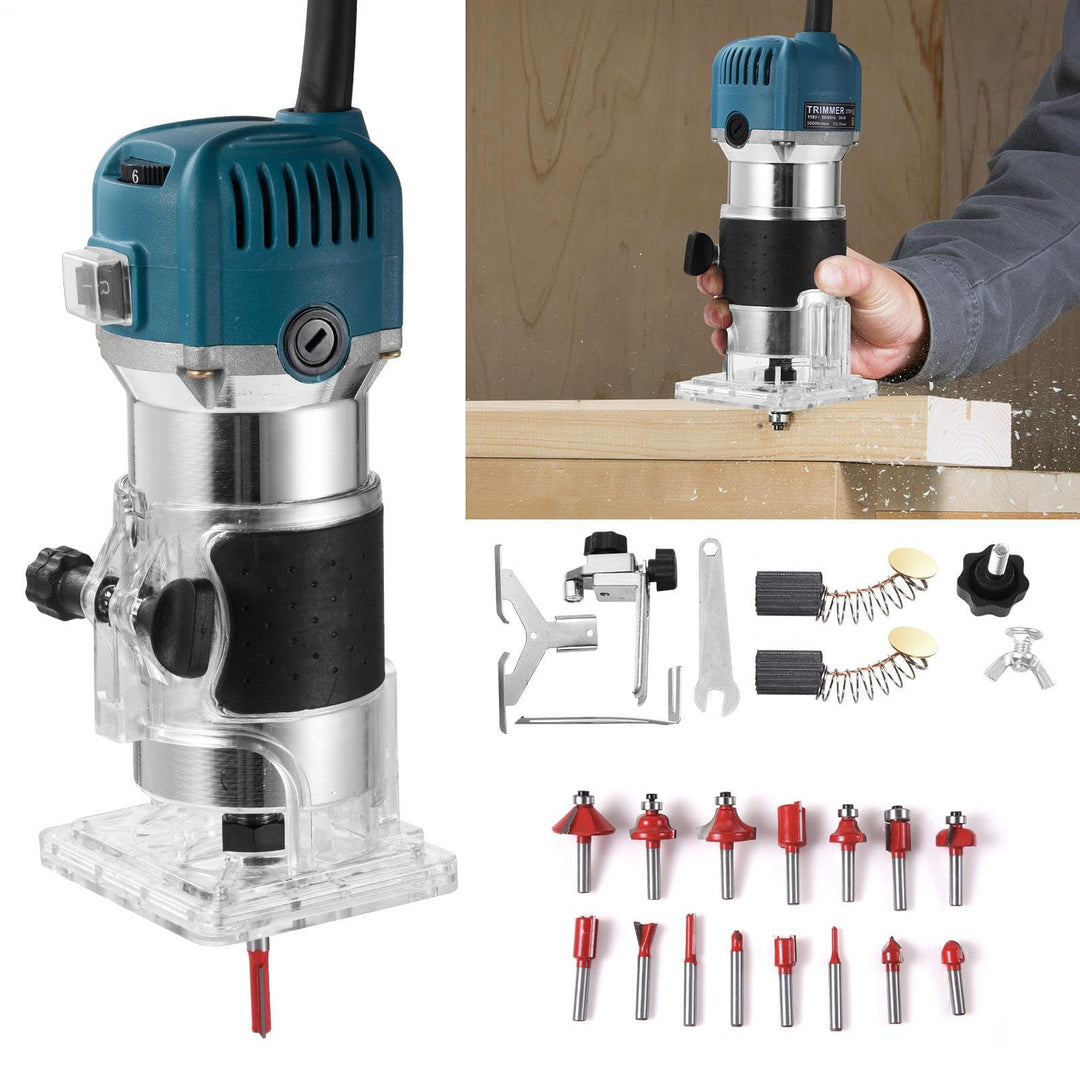 Einhandfräse, Holzschneidemaschine, Holzfräse Oberfräse 800W 40000 U/min, 6 Geschwindigkeiten, 6,35m
