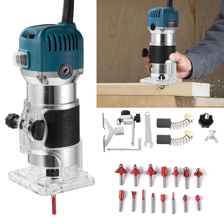Einhandfräse, Holzschneidemaschine, Holzfräse Oberfräse 800W 40000 U/min, 6 Geschwindigkeiten, 6,35m