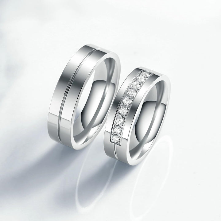 Bishilin Verlobungsringe Paar Ringe Set, Damen Herren Ringe Edelstahl 6MM mit Zirkonia Eheringe Part