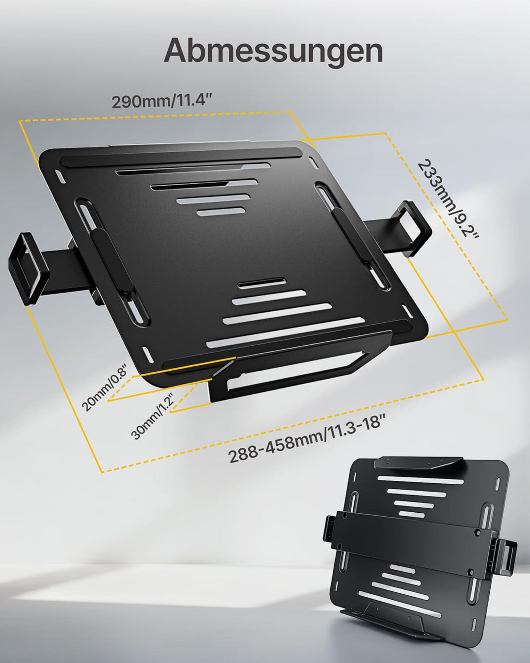 monTEK Verstellbare Laptop Ablage für Monitorarm, universeller 75x75/100x100 VESA Laptop Halterung v